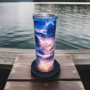 Handmade Bling Thunder Themed With Bling Down 20 Oz Stainless Steel Tumbler